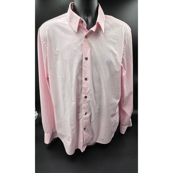 Express 1MX Men's Modern Fit Stretch Pink Long Sleeve Button Up Shirt - Picture 1 of 16